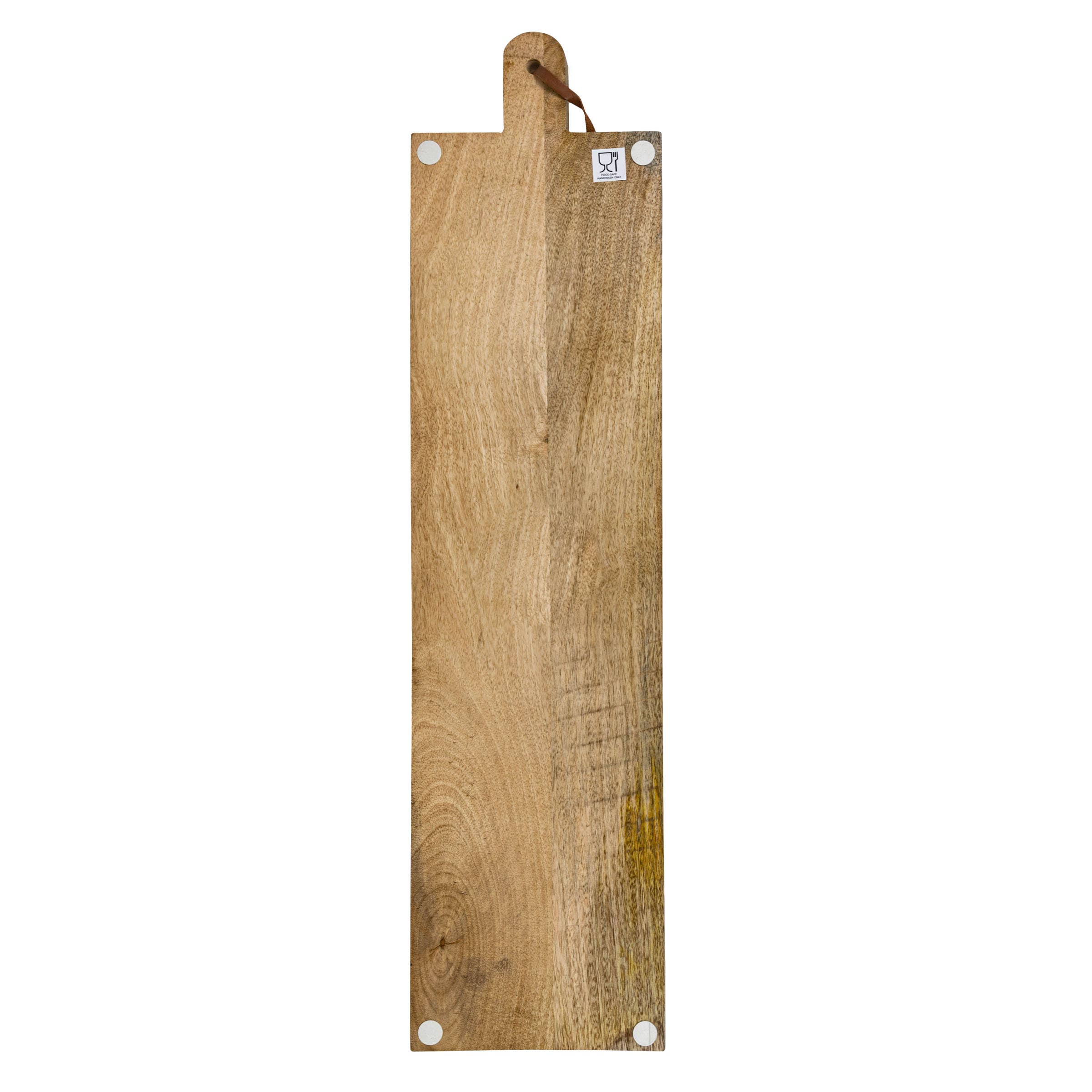 Wooden cutting board with a handle on a white background