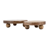 Trays Set of 2 - Brown Mango Wood Round Risers, 8/10 in.