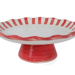 Ceramic Stripe Cake Stand,Red - 10 x 10 x 3.75 Inches