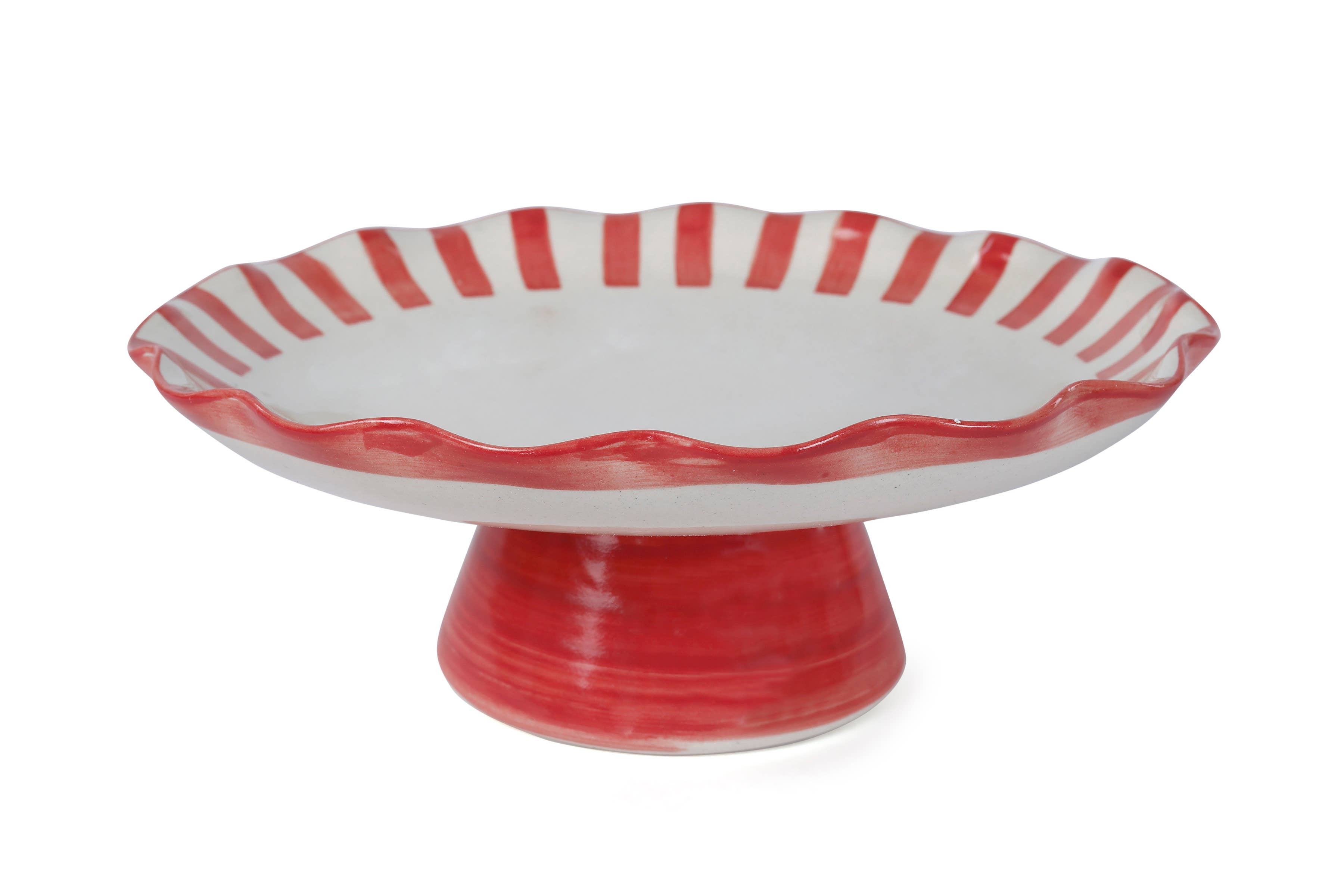 Ceramic Stripe Cake Stand,Red - 10 x 10 x 3.75 Inches