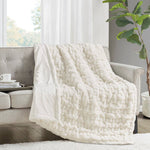 Soft Warm Ruched 50x60" Throw Blanket, Ivory