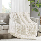 Soft Warm Ruched 50x60" Throw Blanket, Ivory