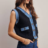 Denim Trim Knit Vest