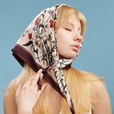 Vintage Pink Botanical Floral Square Scarf – Elegant Garden Print Satin Neck & Hair Scarf