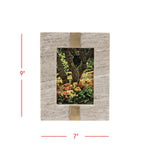 Rectangular frame with a scenic view of trees and flowers, dimensions indicated.