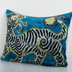 Zebra Silk Ikat Velvet Pillow Cover - Handloom Blue Animal