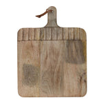 Wooden cutting board with a handle on a white background