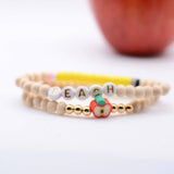 Wood Beaded Teacher stretch Bracelet set on THANK YOU Card