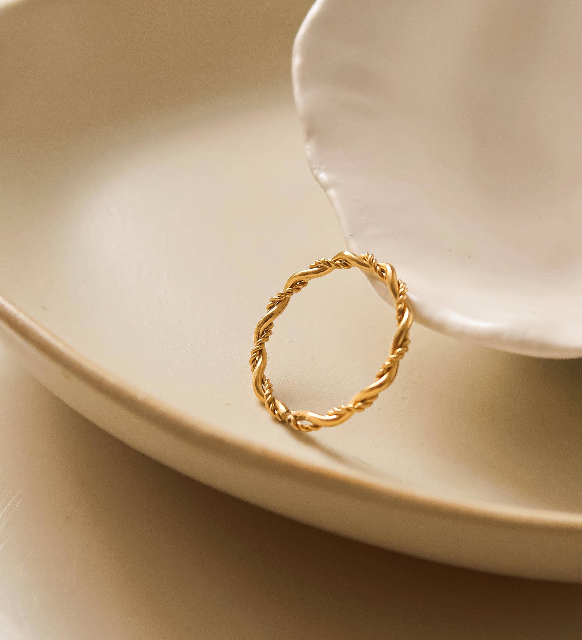 18K Non-Tarnish Minimalist Thin Braided Ring
