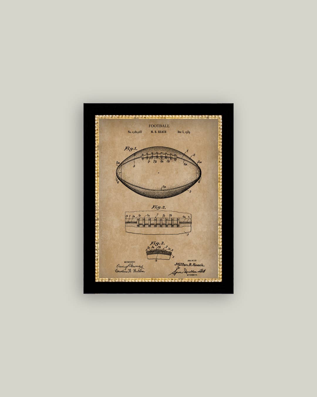 Vintage Football Map Framed Antique Art