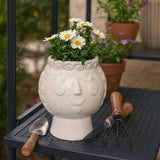 Decorative Planter - White Ceramic Grandma Face, 6 in.