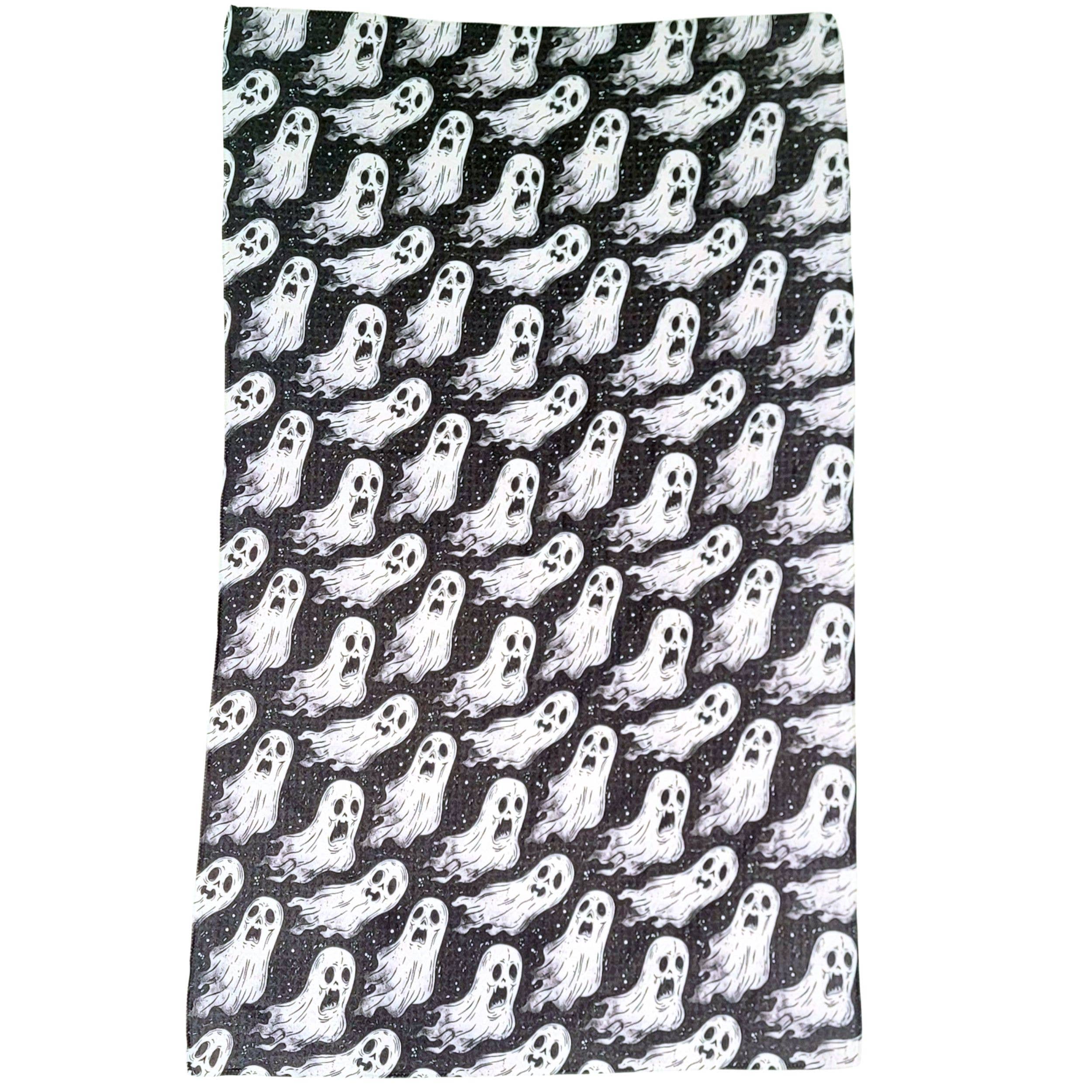 Scary Ghost Pattern Halloween Decor Waffle Tea Towel