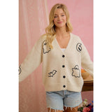 EMBROIDERED HALLOWEEN GHOST PUMPKIN BUTTON CARDIGAN