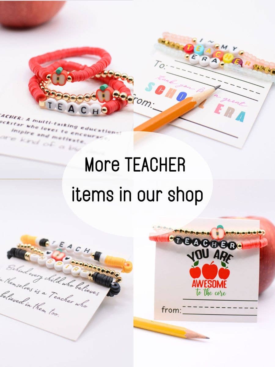 Wood Beaded Teacher stretch Bracelet set on THANK YOU Card