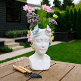 Planter - White Polyresin Lady with Butterflies, 7 in.