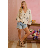 EMBROIDERED HALLOWEEN GHOST PUMPKIN BUTTON CARDIGAN