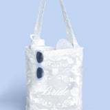 Bride Lace Tote | bachelorette, bridal, wedding, white