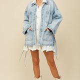 BOHO SIDE TIE DETAIL OVERSIZED DENIM JACKET 6439JIA