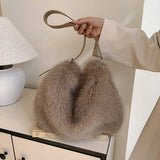 WINTER FAUX FOX FUR ONE SHOULDER FASHION PLUSH BAG