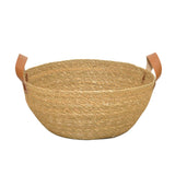 Round Seagrass Bowl w/Leather Side Handles