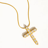 Raeven 18K Gold Non-Tarnish CZ Cross Necklace