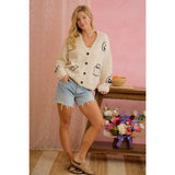 EMBROIDERED HALLOWEEN GHOST PUMPKIN BUTTON CARDIGAN