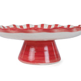 Ceramic Stripe Cake Stand,Red - 10 x 10 x 3.75 Inches