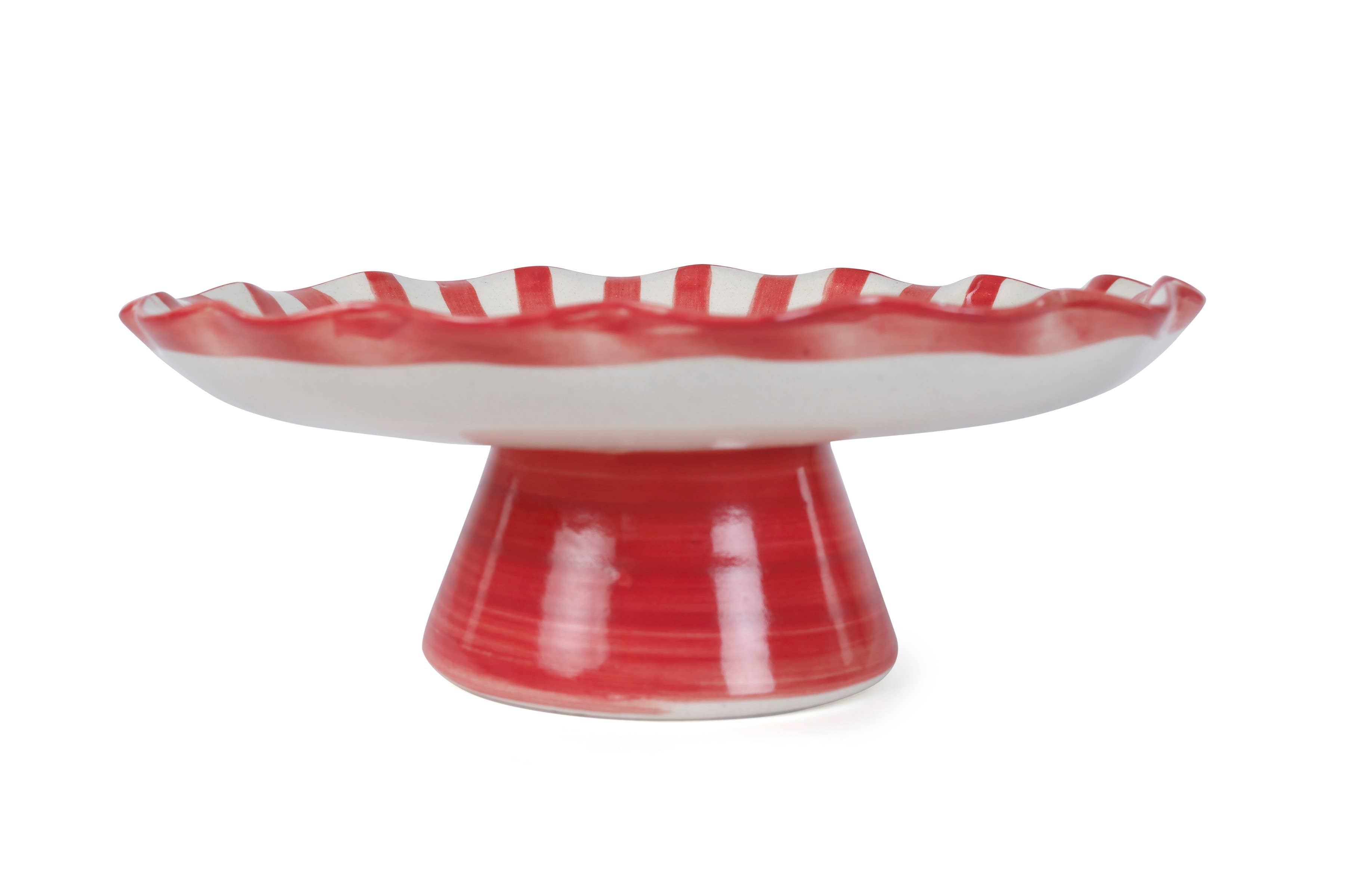 Ceramic Stripe Cake Stand,Red - 10 x 10 x 3.75 Inches