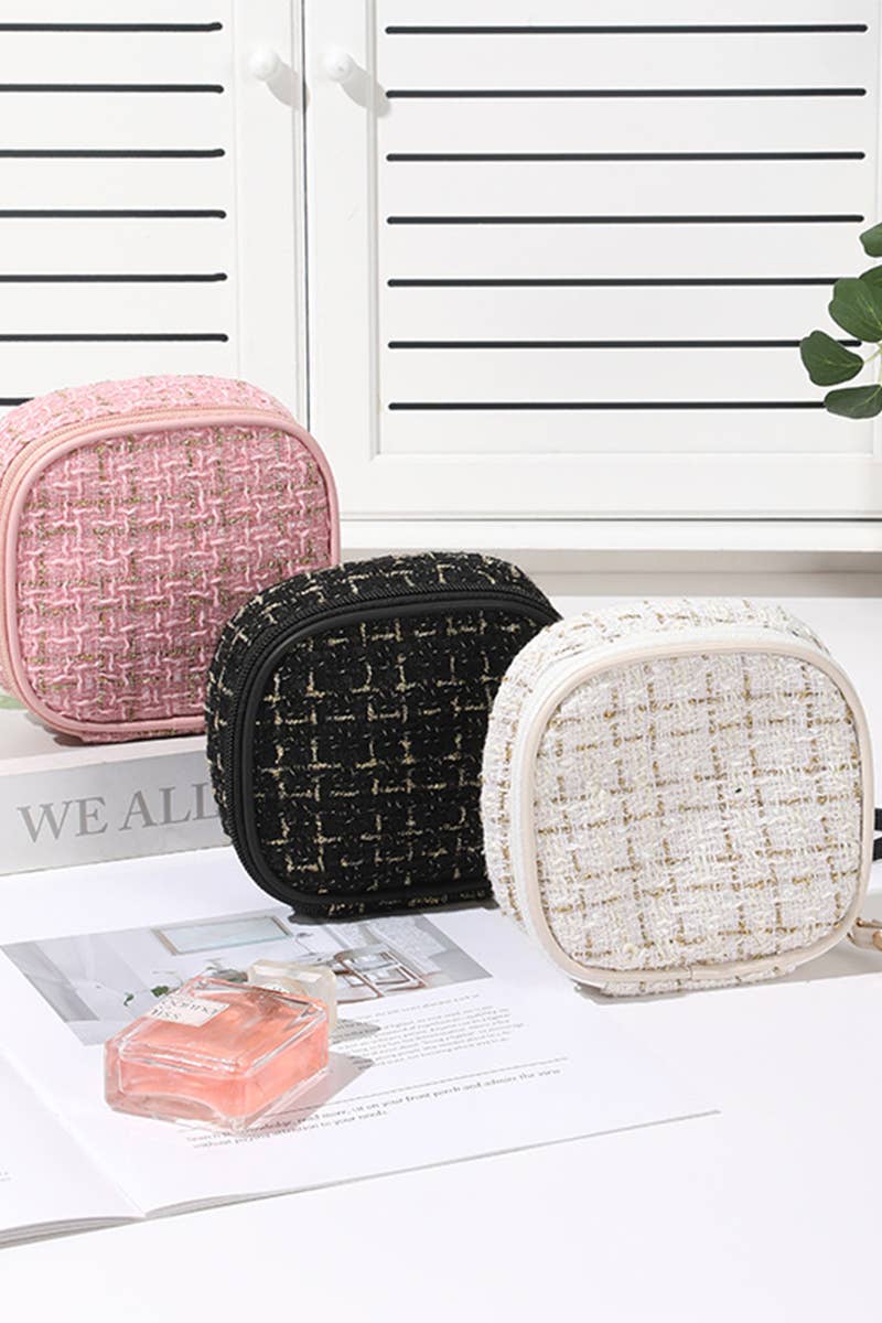 ....SI-26554 Plaid Tweed Cosmetic Makeup Travel Case