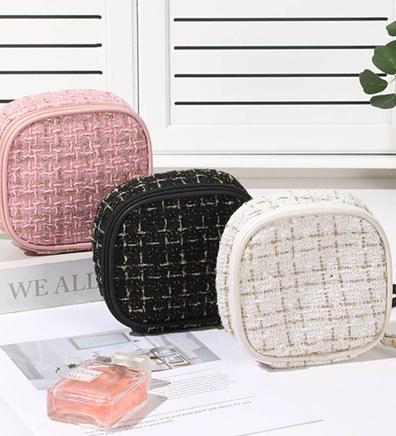....SI-26554 Plaid Tweed Cosmetic Makeup Travel Case