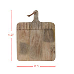 Wooden cutting board with measurements on a white background