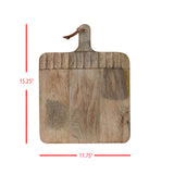Wooden cutting board with measurements on a white background