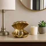 Decorative Figurine - Gold Metal Clam Acrylic Pearl, 5 in.