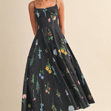 ID10301 FLORAL PRINTED SLEEVELESS FLARED MAXI DRESS