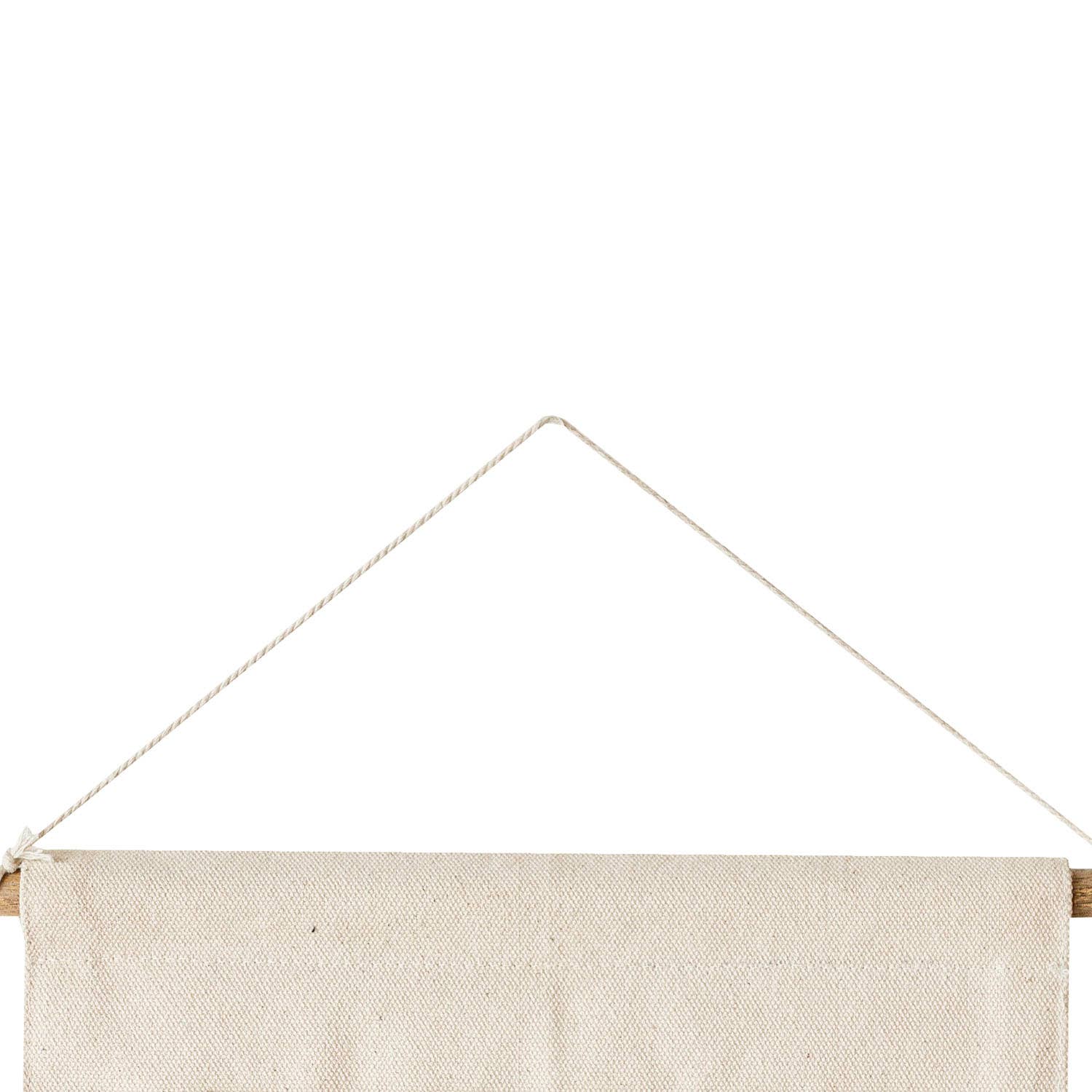 Beige fabric banner with wooden frame on a white background