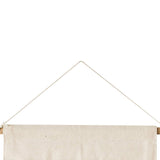 Beige fabric banner with wooden frame on a white background