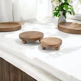 Trays Set of 2 - Brown Mango Wood Round Risers, 8/10 in.