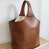 Elle - Minimalism Style Genuine Leather Bucket Shape Bag