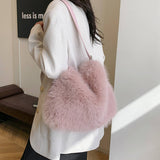 WINTER FAUX FOX FUR ONE SHOULDER FASHION PLUSH BAG