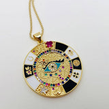 Cubic Zirconia Enamel Devil's Eye Compass Pendant Necklace