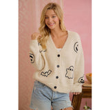 EMBROIDERED HALLOWEEN GHOST PUMPKIN BUTTON CARDIGAN
