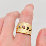 Colored Zircon Stainless Steel 18K Gold Plated Wide Ring-FGS