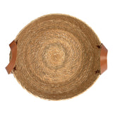 Round Seagrass Bowl w/Leather Side Handles