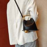 Geometric Artistic Design Metal Handle Leather Bag