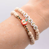 Wood Beaded Teacher stretch Bracelet set on THANK YOU Card