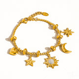 Fenix 18K Gold Non-Tarnish Star And Moon Charm Bracelet