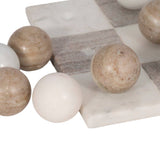 White/Beige 9 in. Marble Square Casual Tic-Tac-Toe Game