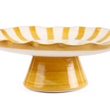 Ceramic Stripe Cake Stand, Yellow  - 10 x 10 x 3.75 Inches