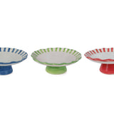 Ceramic Stripe Cake Stand,Red - 10 x 10 x 3.75 Inches