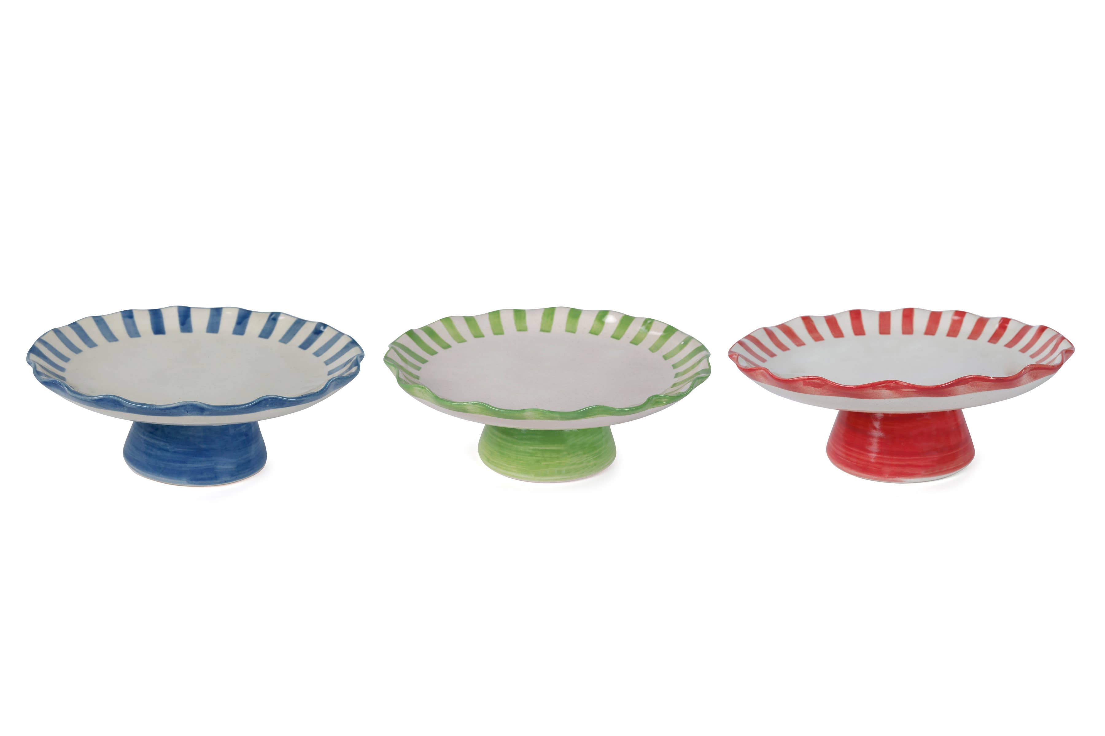 Ceramic Stripe Cake Stand,Red - 10 x 10 x 3.75 Inches